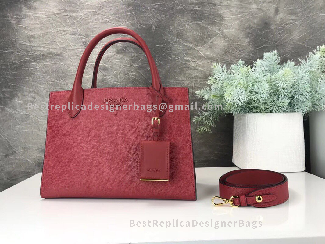 Prada Monochrome Red Large Saffiano Leather Shoulder Bag GHW 127